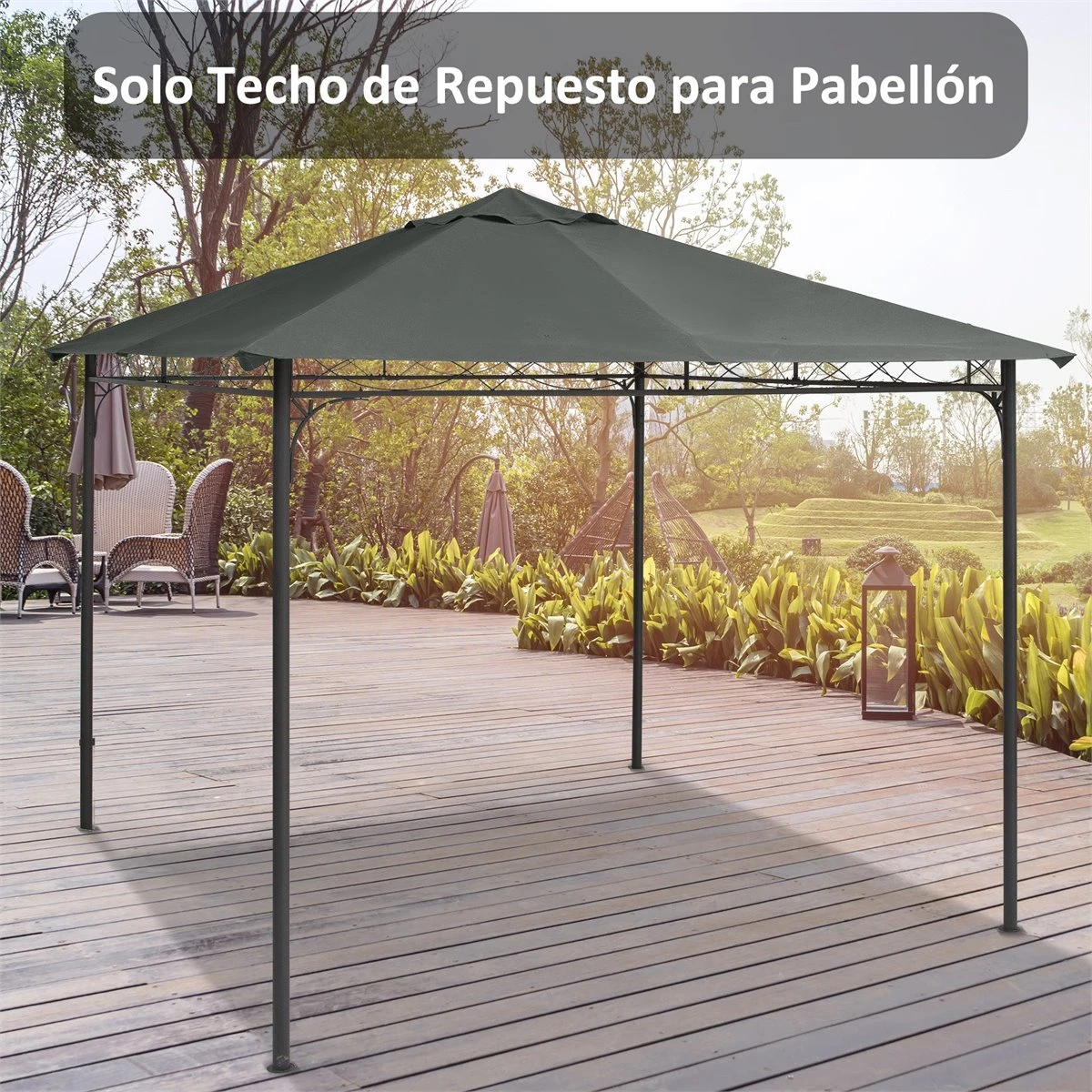 Outsunny Techo De Repuesto 2,98x2,95 M Para Cenador De Jardín Cubierta De Repuesto De Gazebo Pabellón Exterior Con 8 Orificios De Drenaje Y Ventilación Gris 4 Outsunny Techo De Repuesto 2,98x2,95 M Para Cenador De Jardín Cubierta De Repuesto De Gazebo Pabellón Exterior Con 8 Orificios De Drenaje Y Ventilación Gris - Imagen 2