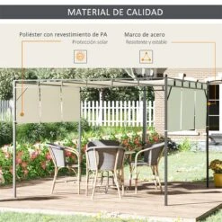 Outsunny Pérgola 3x3 M Cenador De Jardín Con Techo Retráctil Tela De Poliéster Y Tubo De Acero Para Patio Terraza Exterior Blanco -OUTSUNNY TIENDA 0361f13e14f79fda5e4a7b8bf89e29912dd766ad afcccb9a96034e2187a606bbca1035eb