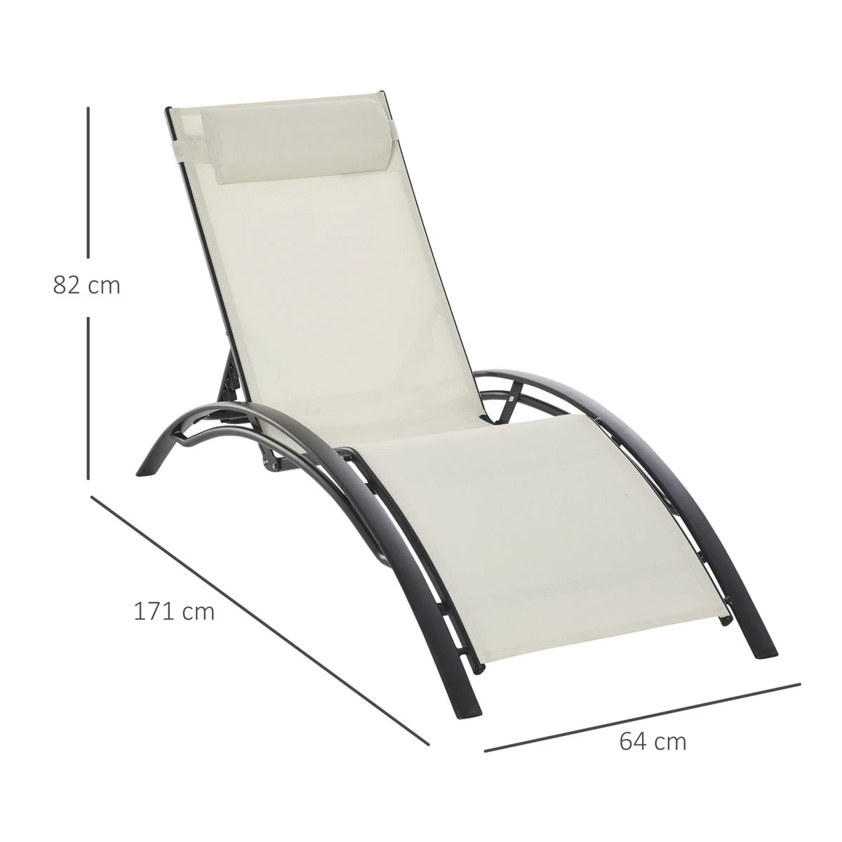 Outsunny Tumbona Reclinable Con Respaldo Ajustable En 5 Posiciones Y Reposacabezas Extraíble Acolchado Aluminio Texteline Para Jardín Terraza Balcón 171x64x82 Cm Beige 5 Outsunny Tumbona Reclinable Con Respaldo Ajustable En 5 Posiciones Y Reposacabezas Extraíble Acolchado Aluminio Texteline Para Jardín Terraza Balcón 171x64x82 Cm Beige - Imagen 3