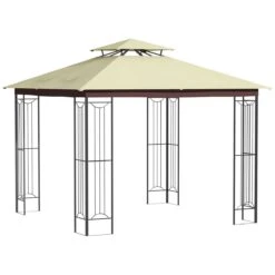 Outsunny Cenador De Jardín 3x3 M Pabellón Para Exterior Con Doble Techo De Ventilación Y Marco De Acero Protección Solar Para Fiestas Eventos Patio Al Aire Libre Beige