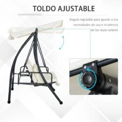 Outsunny Columpio Balancín Jardín De 3 Plazas Convertible En Cama Con Techo Ajustable Cojín Acolchado Y Almohadas Para Balcón Terraza Carga 340 Kg Acero 200x125x170 Cm Crema -OUTSUNNY TIENDA 0533428a8bacc3d69b093dc6d746b34eb470c3d0 9d22a85a34f044858286bbcab708b84c
