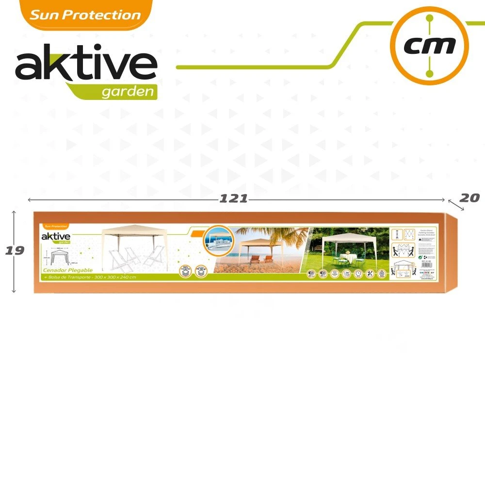 Cenador Plegable 300x300x240 Cm Poliéster Color Crema Aktive Garden 9 Cenador Plegable 300x300x240 Cm Poliéster Color Crema Aktive Garden - Imagen 7