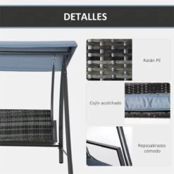 Outsunny Columpio Balancín Jardín De Ratán De 3 Plazas Con Techo Ajustable Y Cojín Desenfundable Con Cremallera Para Terraza Balcón Exterior Carga 360 Kg 198x124x179 Cm Gris -OUTSUNNY TIENDA 062270525f8ad73a152b770f0f9281e88de8433d 0825a7c9293148b5a9022db558e29b7d