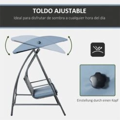 Outsunny Columpio Balancín Jardín De Ratán De 3 Plazas Con Techo Ajustable Y Cojín Desenfundable Con Cremallera Para Terraza Balcón Exterior Carga 360 Kg 198x124x179 Cm Gris -OUTSUNNY TIENDA 0651e9135a8a3061709daf498eb1261fa035322c 7225f9c32c9142a5b36931dfc95c14d2
