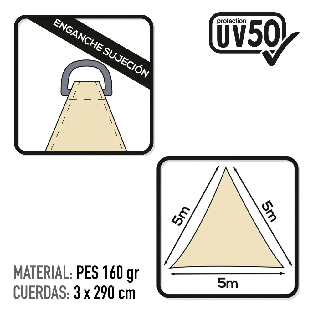 Toldo Triangular Sombreo Aktive Garden Color Crema 5 Toldo Triangular Sombreo Aktive Garden Color Crema - Imagen 3