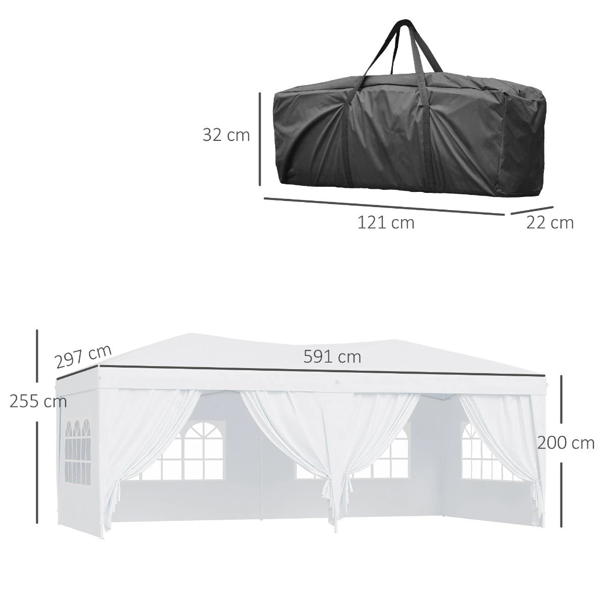 Outsunny Carpa Plegable En Acordeon 4 Paneles Laterales 2 Cortinas +Bolsa Transporte 5,91x2,97x2,55 M Blanco 5 Outsunny Carpa Plegable En Acordeon 4 Paneles Laterales 2 Cortinas +Bolsa Transporte 5,91x2,97x2,55 M Blanco - Imagen 3