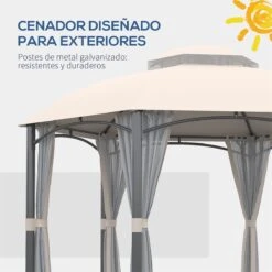 Outsunny Cenador De Jardín Hexágono 4x4 M Pabellón Exterior Con Doble Techo De Ventilación Y 6 Mosquiteras Con Cremallera Para Fiestas Balcón Patio Caqui -OUTSUNNY TIENDA 0759a89e62247f0ff6a518cf7f6f64bd327afdf5 img 7