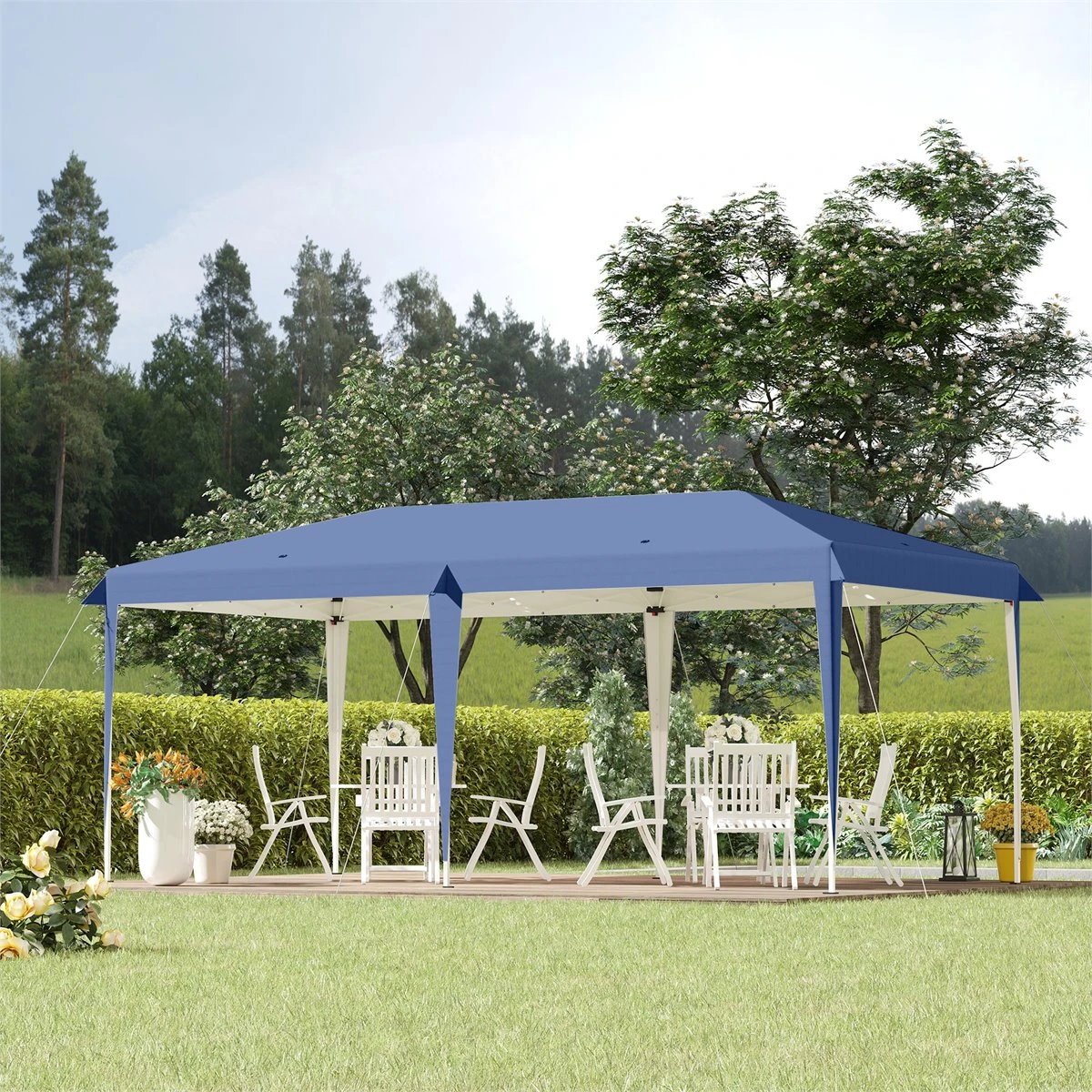 Outsunny Cenador Plegable 6x3 M Carpa De Jardín Portátil Con Bolsa De Transporte Tela Oxford Marco De Acero Para Exterior Fiestas Camping Azul 4 Outsunny Cenador Plegable 6x3 M Carpa De Jardín Portátil Con Bolsa De Transporte Tela Oxford Marco De Acero Para Exterior Fiestas Camping Azul - Imagen 2