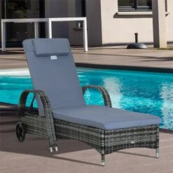 Outsunny Tumbona De Ratán De Jardín Chaise Longue Con Respaldo Ajustable En 5 Posiciones Cojines Acolchados Reposacabezas Y 2 Ruedas 200x73x30-103 Cm Gris -OUTSUNNY TIENDA 09ae5ba58b3f3c59e5849ad7abf59199b4e9d800 6f1b69e014ad4d55830232745ad8bf1d
