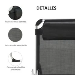 Outsunny Tumbona Plegable Reclinable De Aluminio Con Reposacabezas Extraíble Y Respaldo Transpirable Ajustable En 4 Posiciones Para Jardín Terraza Camping Exterior 170x60x76 Cm Negro -OUTSUNNY TIENDA 0a1ba6e5c154ce3f0479bf46866127fc29195c69 915fae08de674d0bb716e9e9f9313838