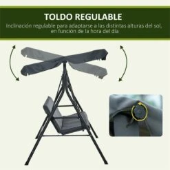 Outsunny Columpio Balancín De Jardín Exterior De 3 Plazas Con Cojín Techo Ajustable Y Marco De Acero Para Balcón Terraza Patio Carga Máx. 200 Kg 172x110x153 Cm Gris -OUTSUNNY TIENDA 0ab70fec2e698a1f6911578f35adda94629bd4b3 d2c5e527a7f54e19878b057e53215045