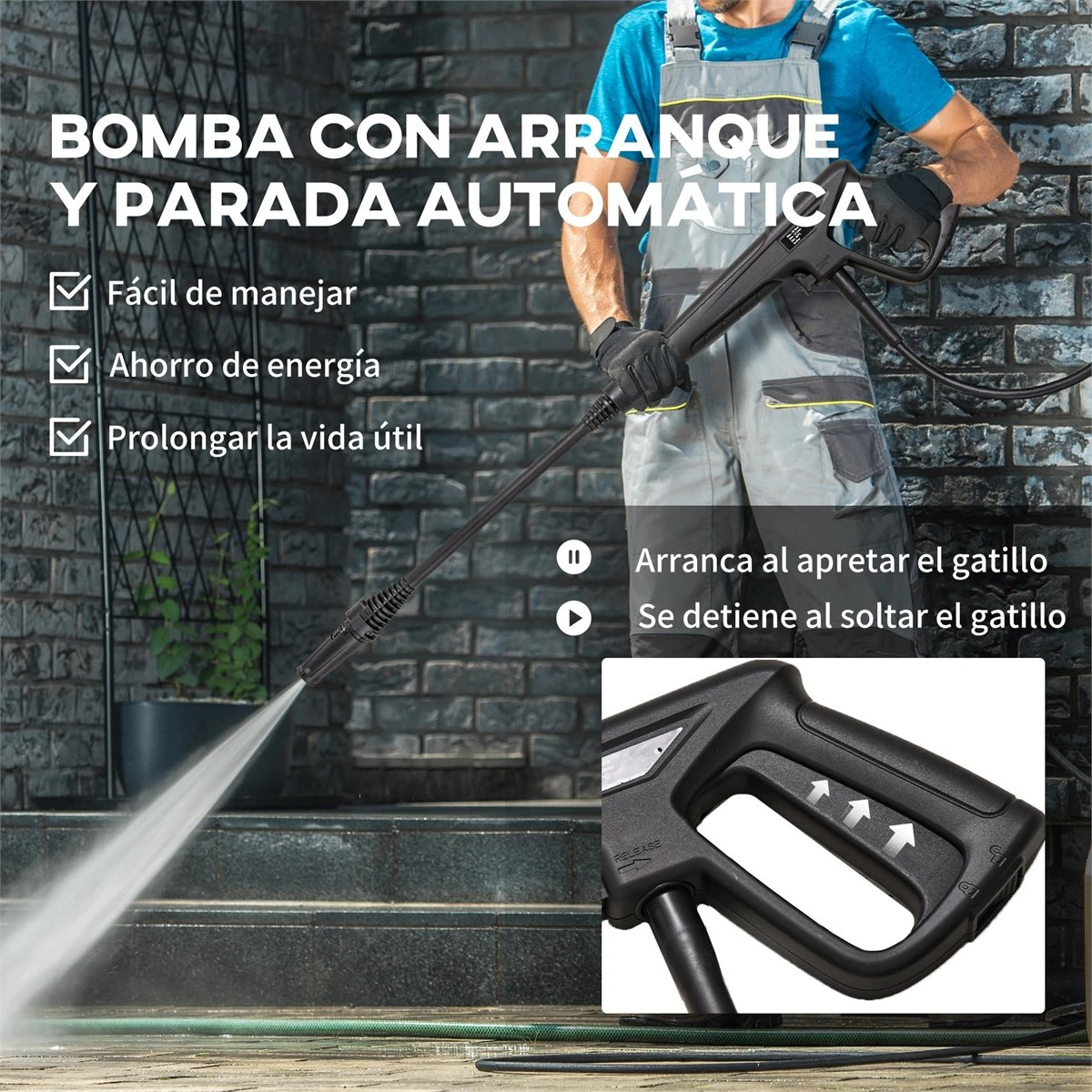 DURHAND Hidrolimpiadora Lavadora De Alta Presión 1600W Caudal 432 L/h Bomba De Aluminio Presión De 135 Bar Manguera De 6 M Incluye Botella De Jabón Boquilla Cepillo 32x24x65 Cm Azul 8 DURHAND Hidrolimpiadora Lavadora De Alta Presión 1600W Caudal 432 L/h Bomba De Aluminio Presión De 135 Bar Manguera De 6 M Incluye Botella De Jabón Boquilla Cepillo 32x24x65 Cm Azul - Imagen 6