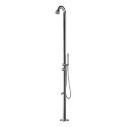 Ducha De Piscina Sined Bosa En Acero Inoxidable Satinado Aisi Inox 316L Ducha Con Entrada De Agua Caliente Y Fría Eje De 60 Mm De Diámetro Mezclador De 3 Vías Para Ducha Superior Ducha De Mano Y Lavabo De Pie Conexiones Ocultas En La Base Grifería En Acer