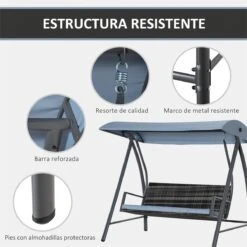 Outsunny Columpio Balancín Jardín De Ratán De 3 Plazas Con Techo Ajustable Y Cojín Desenfundable Con Cremallera Para Terraza Balcón Exterior Carga 360 Kg 198x124x179 Cm Gris -OUTSUNNY TIENDA 0bf69eecd6cfdead1a33ade857ff5a20abb449d4 fd376820945c489890031a872ca2aacf