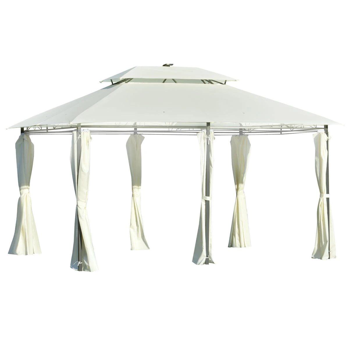 Outsunny Carpa De Jardín 4x3 M Cenador Con Doble Techo 6 Cortinas Laterales Luz LED Con Panel Solar Para Patio Terraza Color Crema 3 Outsunny Carpa De Jardín 4x3 M Cenador Con Doble Techo 6 Cortinas Laterales Luz LED Con Panel Solar Para Patio Terraza Color Crema