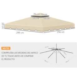 Outsunny Techo De Repuesto Para Cenador Con Doble Techo 2,96x2,96 M Cubierta De Repuesto Para Pabellón Gazebo Exterior Con 8 Orificios De Drenaje Beige -OUTSUNNY TIENDA 0ed51b308692608e485dfe0acc7ec967ac22e957 7c957594b0d0445f8197fd6110d23d21