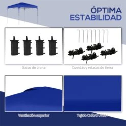 Outsunny Cenador Plegable 2,5x2,5x2,68 M Carpa De Jardín Protección UV 50+ Ajustable En Altura Con 4 Bolsas De Arena Y Bolsa De Transporte Para Camping Fiestas Patio Azul -OUTSUNNY TIENDA 0f1cb6a026a97642d7a2be295359f70020f82659 e597e51515414044ac099b3e74d77cde
