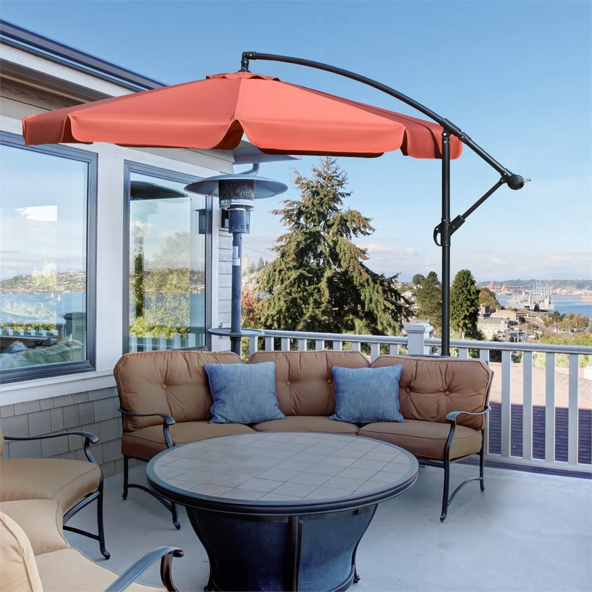 Outsunny Sombrilla De Jardín Ø265 Cm Parasol Excéntrico Con Techo Inclinable Manivela 8 Costillas De Metal Y Base Cruzada Protección Solar Para Terraza Balcón Exterior Rojo Vino 4 Outsunny Sombrilla De Jardín Ø265 Cm Parasol Excéntrico Con Techo Inclinable Manivela 8 Costillas De Metal Y Base Cruzada Protección Solar Para Terraza Balcón Exterior Rojo Vino - Imagen 2