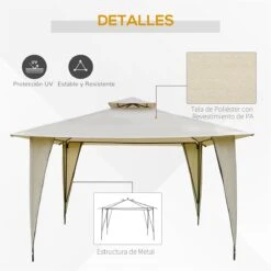 Outsunny Cenador De Jardín 3,45x3,45 M Carpa Con Doble Techo Y 8 Orificios De Drenaje Marco Metálico Para Celebraciones Fiestas Bodas Exteriores Beige -OUTSUNNY TIENDA 11a5615fb27618d84df17947e1a26951d53051a4 1d220312851d4a3ebc93ca1e9b42e582