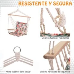 Outsunny Silla Colgante Estampado Floral Hamaca Con Cojín Reposacabezas Para Interior Exterior 100x106 Cm Carga Máx. 100 Kg -OUTSUNNY TIENDA 11e183e3cb91443d3c090de5f7a9de119dbc71f2 bee57e200e884b378cb60215299a6285