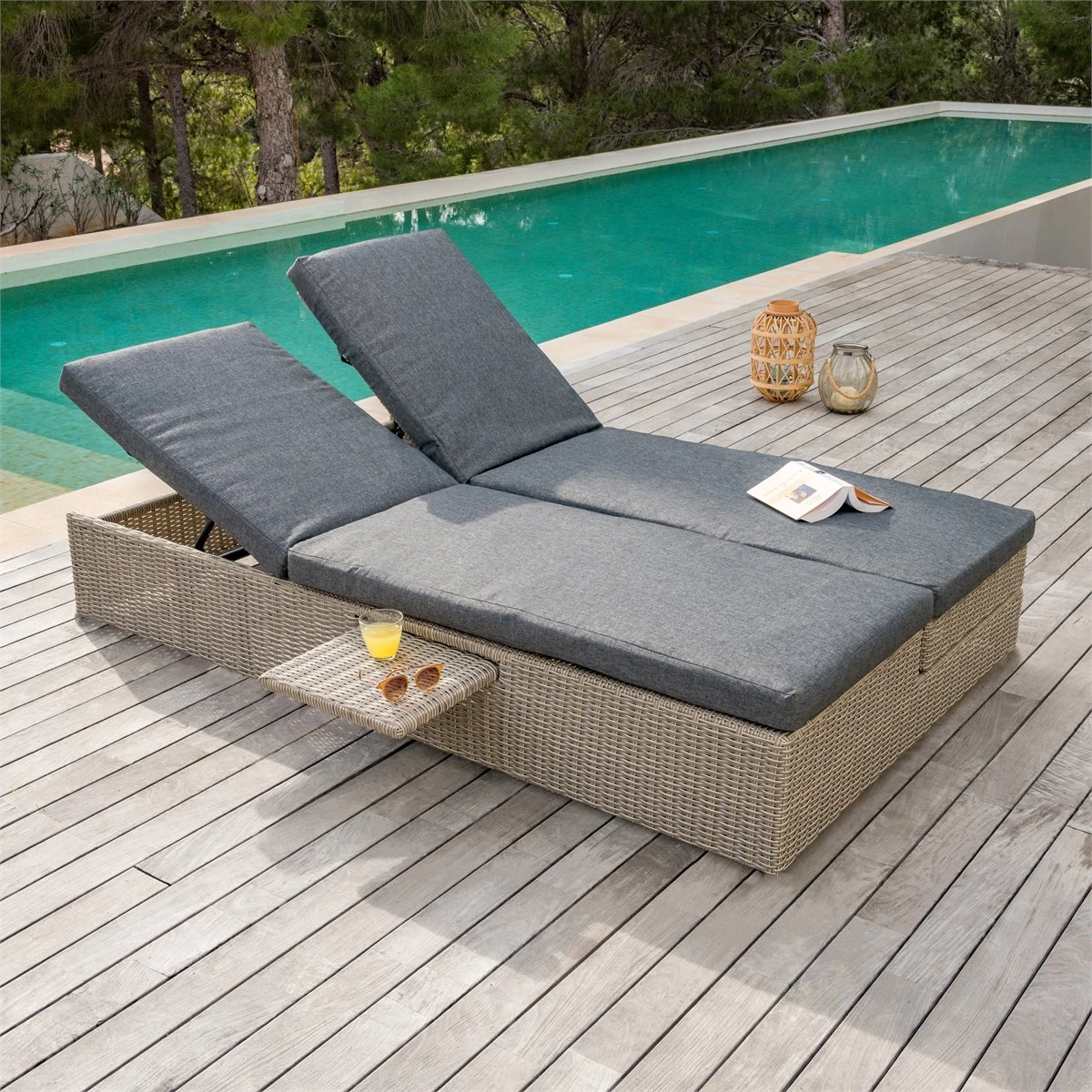 BARI DOBLE Tumbona Multiposiciones Gris 4 BARI DOBLE Tumbona Multiposiciones Gris - Imagen 2