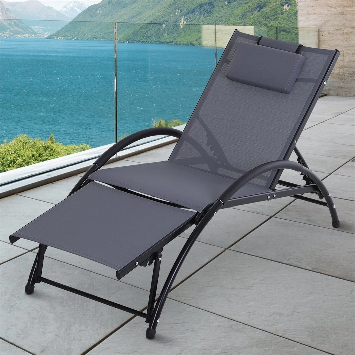 Outsunny Tumbona De Jardín Aluminio Reclinable Con Respaldo Ajustable De 5 Niveles Reposapiés Regulable Y Reposacabezas Extraíble Para Terraza Balcón Exterior 66x152x81 Cm Gris 4 Outsunny Tumbona De Jardín Aluminio Reclinable Con Respaldo Ajustable De 5 Niveles Reposapiés Regulable Y Reposacabezas Extraíble Para Terraza Balcón Exterior 66x152x81 Cm Gris - Imagen 2