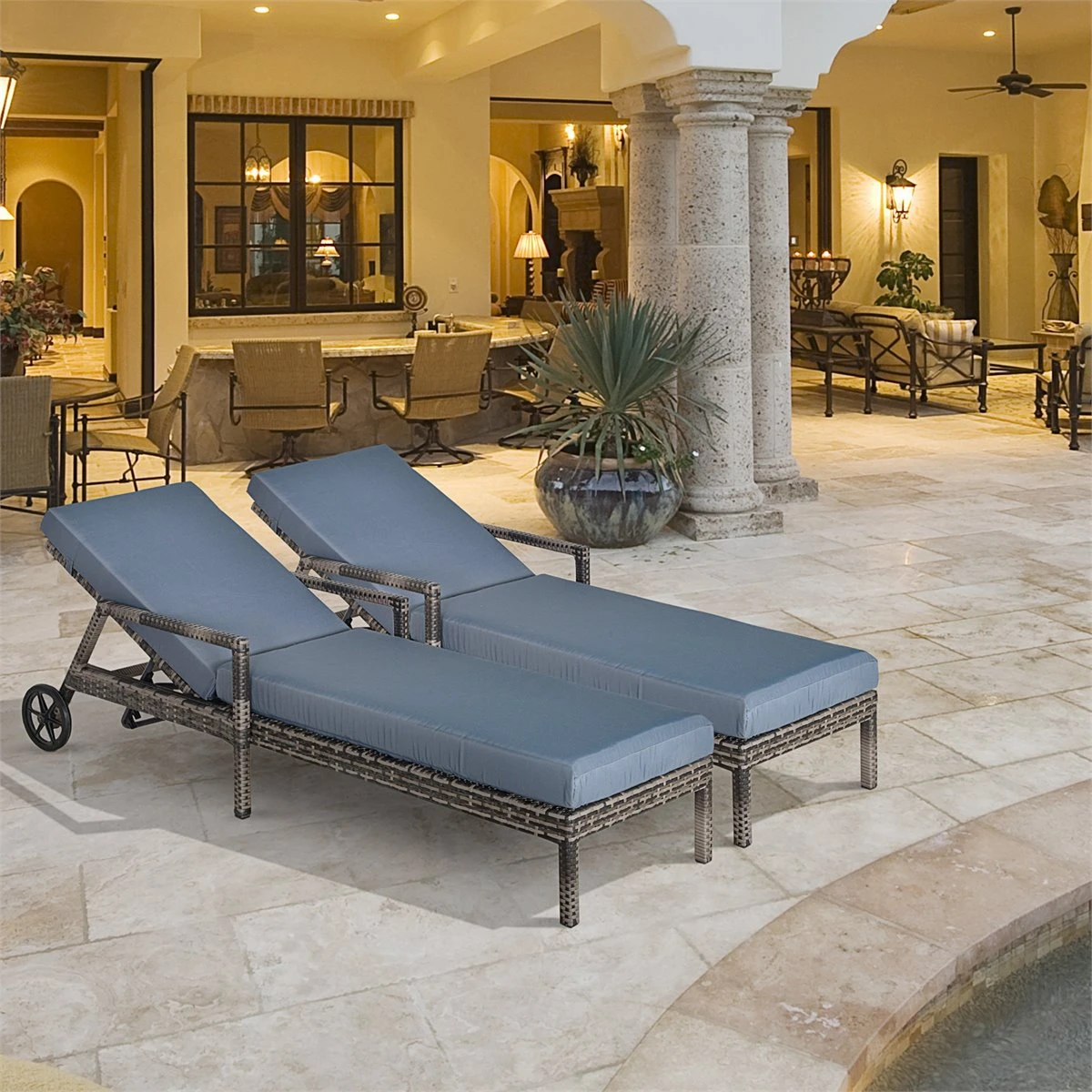 Outsunny Conjunto De 2 Tumbonas De Ratán De Jardín Con Cojines Acolchados Respaldo Ajustable En 5 Posiciones 2 Ruedas Y Tela Extraíble Lavable 67x196x51 Cm Gris 4 Outsunny Conjunto De 2 Tumbonas De Ratán De Jardín Con Cojines Acolchados Respaldo Ajustable En 5 Posiciones 2 Ruedas Y Tela Extraíble Lavable 67x196x51 Cm Gris - Imagen 2