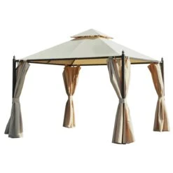 Outsunny Cenador De Jardín 3x3m Gazebo Con Doble Techo 4 Cortinas Laterales Mejor Ventilación Exterior Espacioso Para Fiesta Eventos Barbacoa Beige