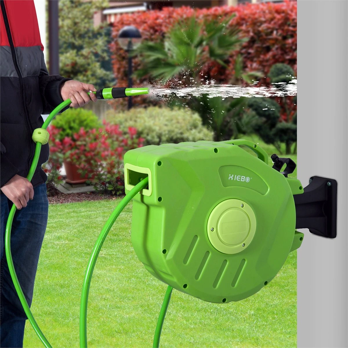 Outsunny Carrete Para Manguera 15M+1,5M Soporte Mural Portamanguera Roll-up Automático Giratorio 180° Con Pistola De Pulverización Base De Pared Conector De Manguera Para Jardín Terraza 4 Outsunny Carrete Para Manguera 15M+1,5M Soporte Mural Portamanguera Roll-up Automático Giratorio 180° Con Pistola De Pulverización Base De Pared Conector De Manguera Para Jardín Terraza - Imagen 2