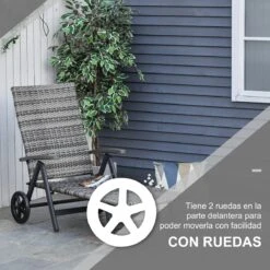 Outsunny Tumbona De Jardín De Ratán 192x74x55 Cm Con Respaldo Reclinable En 7 Posiciones Reposabrazos Y Ruedas Marco De Aluminio Para Patio Terraza Balcón Gris -OUTSUNNY TIENDA 144d49e8a232ed71bde94b244ba5ed7a6fe0fa96 f62924670f7b4ee3a4690ec75e7c719a