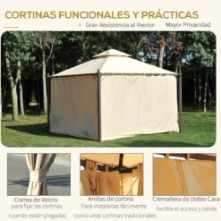 Outsunny Cenador De Jardín 3x3m Gazebo Con Doble Techo 4 Cortinas Laterales Mejor Ventilación Exterior Espacioso Para Fiesta Eventos Barbacoa Beige -OUTSUNNY TIENDA 14fdb282740966e52c7b0379b1a21203a37d0f85 682dbbffa4cf48e6b0e0bba5a5b73f3a