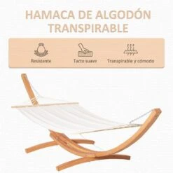Outsunny Hamaca Con Soporte De Madera Hamaca De Jardín Colgante Con Marco Y Tumbona De Algodón 200x120 Cm Para Terraza Balcón Carga 150 Kg 392x120x102 Cm Blanco Y Natural -OUTSUNNY TIENDA 151afb89878a6f7290bcee0b9e29c2f96b7ebfd8 e1b9cb79ac7b4071b9e6e9a8d535b40a