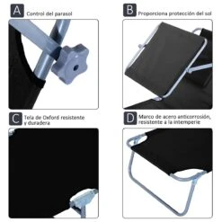 Outsunny Tumbona De Jardín Plegable Con Toldo Desmontable Y Regulable Respaldo Reclinable Para Jardín Terraza Acampada Al Aire Libre 187x58x36cm Negro -OUTSUNNY TIENDA 15c5fc03adbcf5b27cb96ea92e890b290a3296d5 43dd0039ddb3487ea08fdeadc62aa239