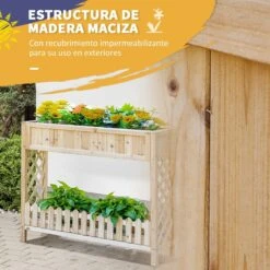 Outsunny Huerto Urbano Elevado De Madera 90x30x90 Cm Mesa De Cultivo De Jardín Con Estante Inferior Seto Decorativo Y 4 Orificios De Drenaje Para Plantas Macetas Flores Natural -OUTSUNNY TIENDA 1866c97117bd17418eb42af4fc657b69dd030412 5770091399fc46bebc854b368026915b