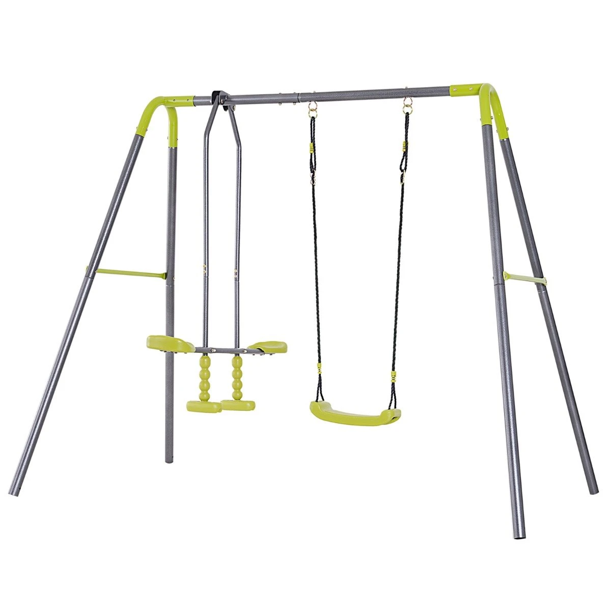 HOMCOM Set De Columpio Infantil Al Aire Libre Con Columpio Y Balancín Doble Plaza Juguetes Exterior Adecuado Para +3 Años 245x138x180cm Verde Y Gris 3 HOMCOM Set De Columpio Infantil Al Aire Libre Con Columpio Y Balancín Doble Plaza Juguetes Exterior Adecuado Para +3 Años 245x138x180cm Verde Y Gris