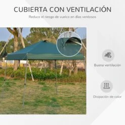 Outsunny Cenador Plegable 3x3m Portátil De Jardín Con Bolsa De Transporte Con Ruedas Acero Para Exterior Fiestas Camping Verde -OUTSUNNY TIENDA 1a489c097022e24eef823f06cb97075290423eed a452fb44ec134d9cbb6f06e2b37ec515