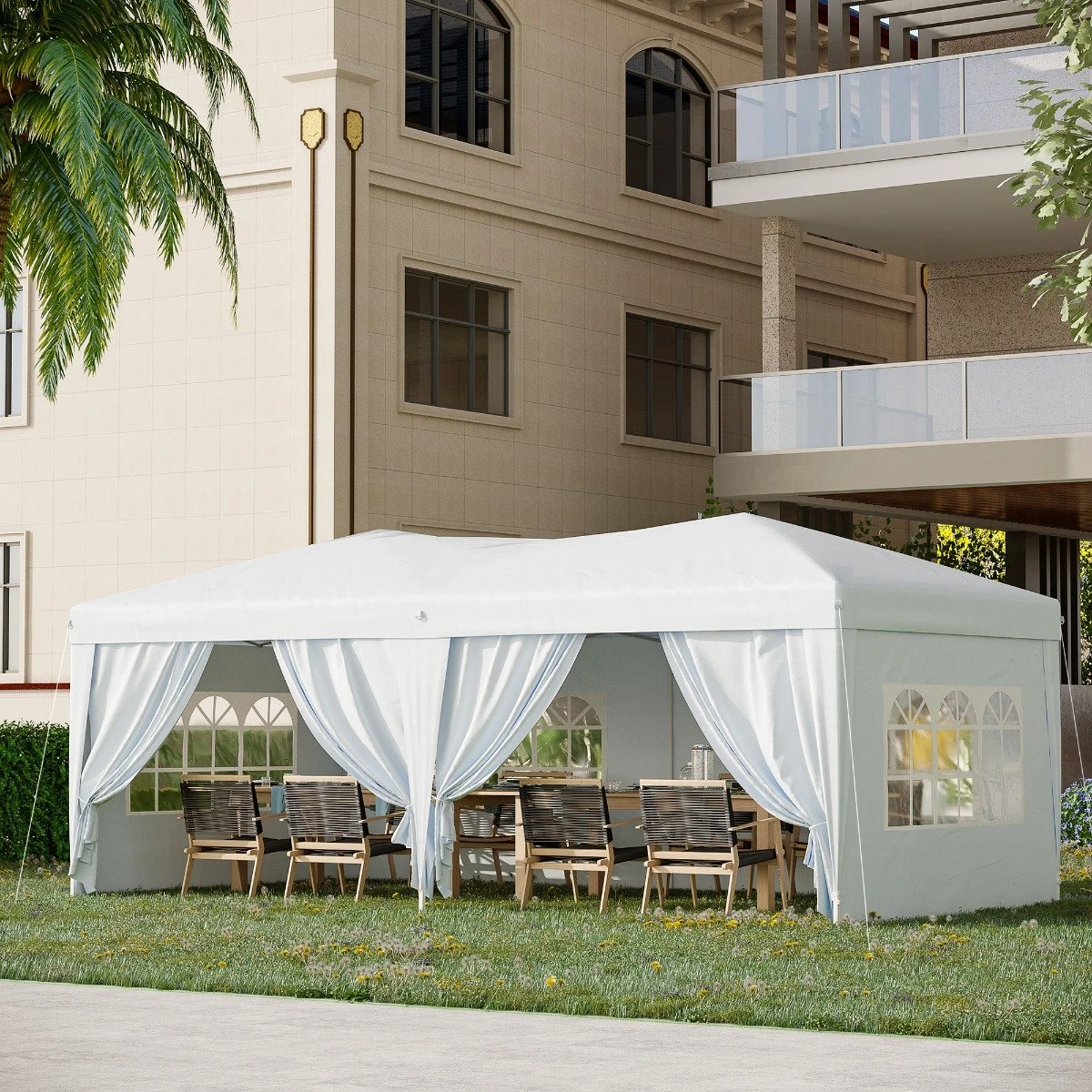 Outsunny Carpa Plegable En Acordeon 4 Paneles Laterales 2 Cortinas +Bolsa Transporte 5,91x2,97x2,55 M Blanco 6 Outsunny Carpa Plegable En Acordeon 4 Paneles Laterales 2 Cortinas +Bolsa Transporte 5,91x2,97x2,55 M Blanco - Imagen 4