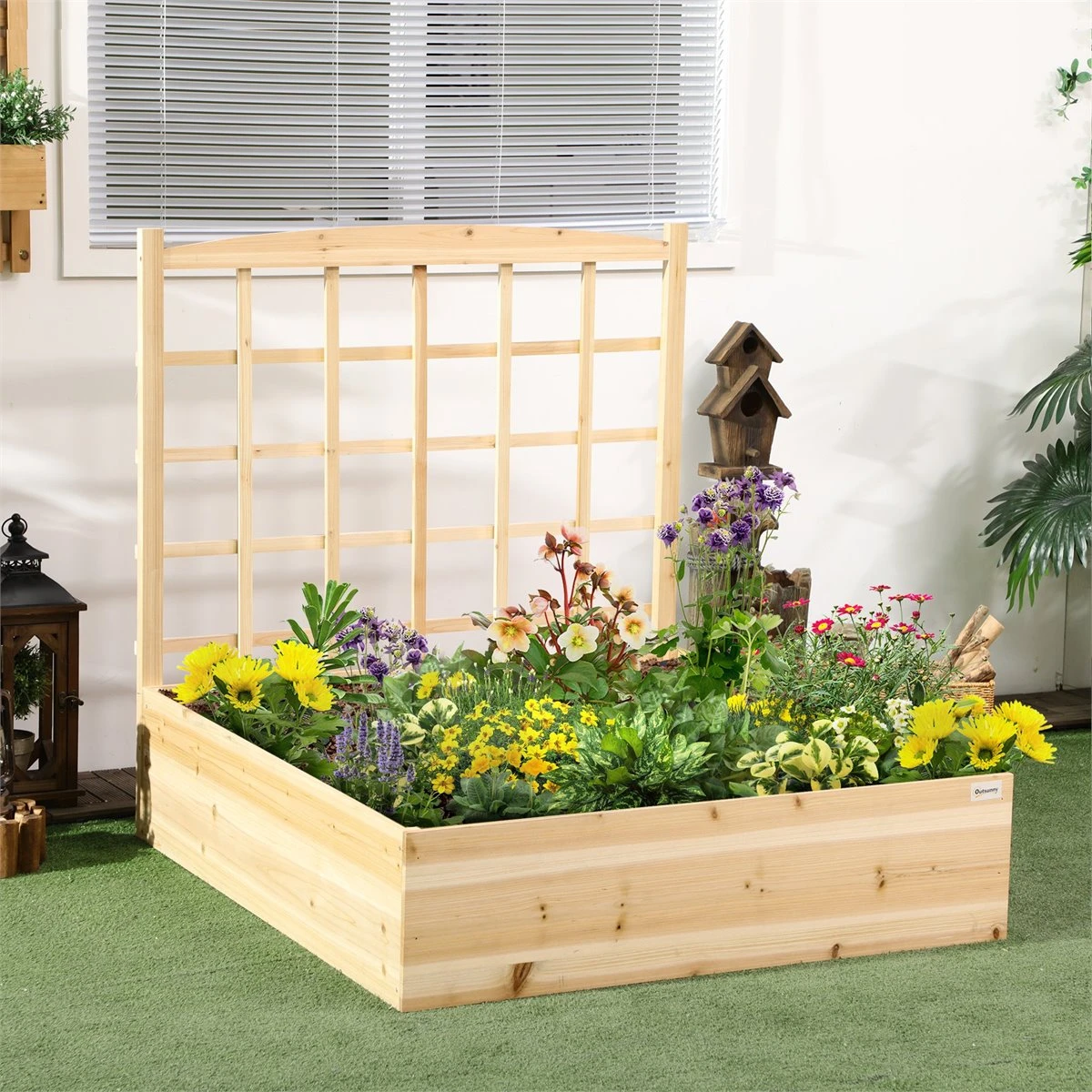 Outsunny Jardinera De Madera Con Enrejado Arriate De Jardín Con Celosía Jardinera De Caja Para Trepadoras Cultivos Verduras Flores 110x116x120 Cm Natural 4 Outsunny Jardinera De Madera Con Enrejado Arriate De Jardín Con Celosía Jardinera De Caja Para Trepadoras Cultivos Verduras Flores 110x116x120 Cm Natural - Imagen 2