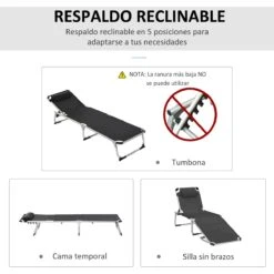 Outsunny Tumbona Plegable Reclinable De Aluminio Con Reposacabezas Extraíble Y Respaldo Transpirable Ajustable En 4 Posiciones Para Jardín Terraza Camping Exterior 170x60x76 Cm Negro -OUTSUNNY TIENDA 1d5cf69527848a9e5510c860921ff5a352e4f140 ca7c504f9fa646f8928e91262a99e981
