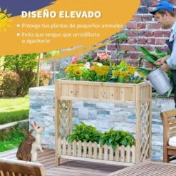 Outsunny Huerto Urbano Elevado De Madera 90x30x90 Cm Mesa De Cultivo De Jardín Con Estante Inferior Seto Decorativo Y 4 Orificios De Drenaje Para Plantas Macetas Flores Natural -OUTSUNNY TIENDA 1dbcaf36c19fb52a5a65f8f47ede89f1df5177e1 ea3486401282467d88bb5e93449fc2d5