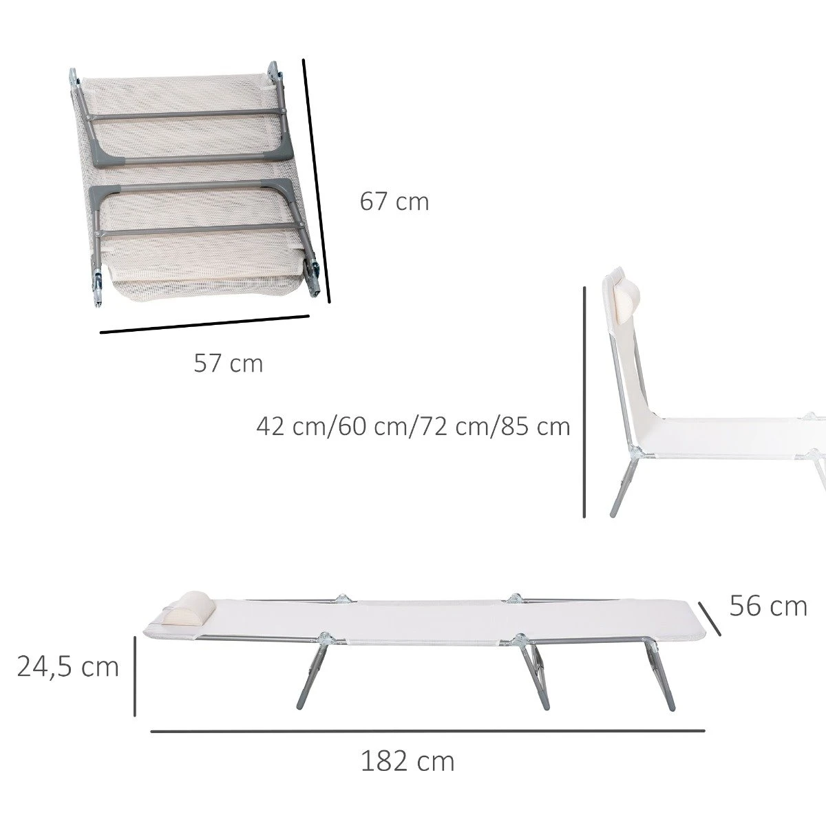 Outsunny Tumbona Plegable Y Reclinable De Jardín Con Reposacabezas Y Respaldo Ajustable En 5 Niveles Tela De Texteline Transpirable 182x56x24,5 Cm Crema 5 Outsunny Tumbona Plegable Y Reclinable De Jardín Con Reposacabezas Y Respaldo Ajustable En 5 Niveles Tela De Texteline Transpirable 182x56x24,5 Cm Crema - Imagen 3