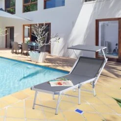 Outsunny Tumbona Plegable Y Reclinable De Aluminio Con Toldo Incorporado Para Piscina Jardín Terraza Exterior Carga 120 Kg 169x72x55/72cm Gris -OUTSUNNY TIENDA 22479be8582c14d1c1ba8291b5036e96d6f5de34 8d6d426b5dfe4907843fb362d66e7254