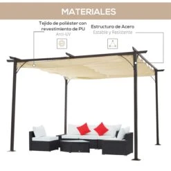 Outsunny Pérgola De Metal 3.5x3.5m Gazebo Cenador Para Jardín Patio O Terraza Con Techo Retráctil Tela Poliéster Resistente Al Agua Y UV -OUTSUNNY TIENDA 258456de78647de917432ca7664806a334cb4317 2747446c35ce49559628d6a9cba1e8a7