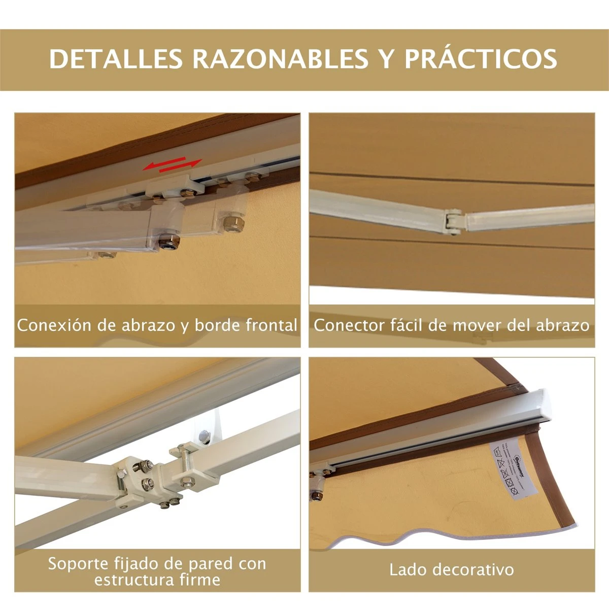 Outsunny Toldo Manual Plegable De Aluminio 295x250cm Ángulo Ajustable Manivela Para Exterior Balcón Jardín Terraza Crema 8 Outsunny Toldo Manual Plegable De Aluminio 295x250cm Ángulo Ajustable Manivela Para Exterior Balcón Jardín Terraza Crema - Imagen 6