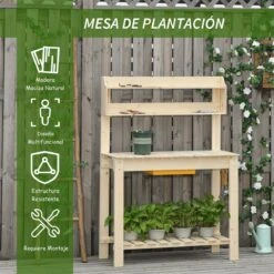 Outsunny Mesa De Plantación De Madera Mesa Para Macetas Con Tablero Deslizante 3 Estantes Ganchos Jardín Patio Garaje 100x40x140 Cm Natural -OUTSUNNY TIENDA 266ca6e65a7009eb46a0b1b4574380977e2bca81 58c8ef9b3393421c8e6ece333bf99250