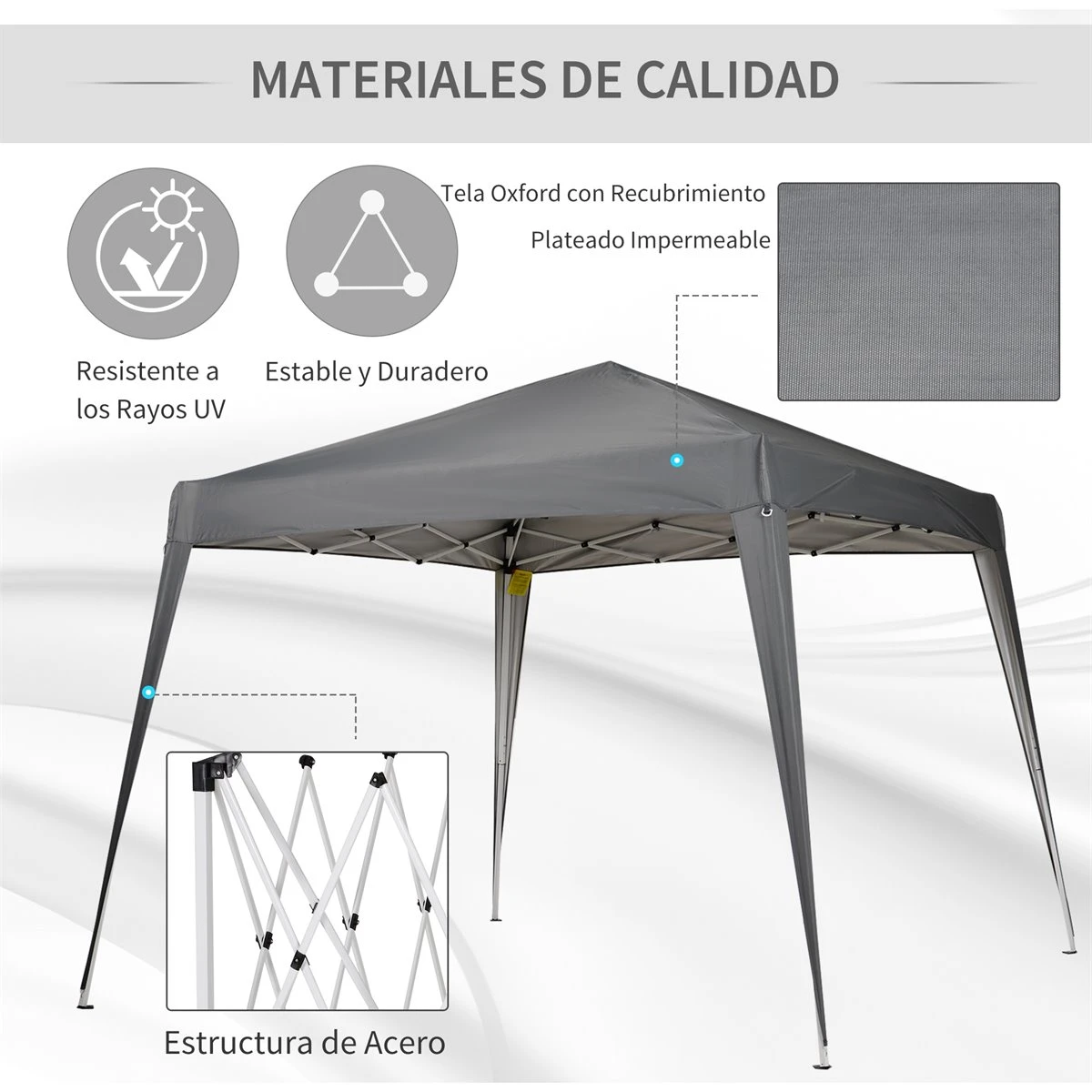 Outsunny Carpa Plegable 2,4x2,4m Cenador De Jardín Diseño Pop Up De Acero Y Cubierta De Tela Oxford Gris 8 Outsunny Carpa Plegable 2,4x2,4m Cenador De Jardín Diseño Pop Up De Acero Y Cubierta De Tela Oxford Gris - Imagen 6