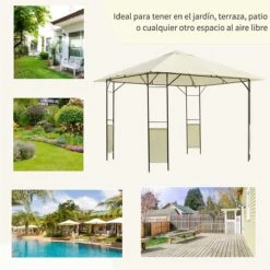 Outsunny Carpa 3x3x2.6m Cenador Jardin Marco De Acero Y 4 Paraviento Lateral Color Crema -OUTSUNNY TIENDA 275d1c087dd55c7c491eec958dce883a432d7750 9ef08672dfde4aeca6550475faa9a5dd