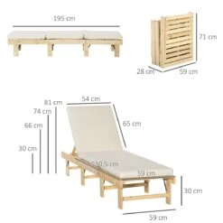 Outsunny Tumbona De Madera Plegable Con Respaldo Ajustable En 4 Posiciones Cojín Extraíble Carga 113 Kg Para Jardín Terraza Camping Exterior 195x59x30 Cm Natural -OUTSUNNY TIENDA 27b4cd688939f3fef849bf8ff74a03f0c7697bd7 ce8aba8db8de41c4b932d34d816b662a