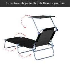 Outsunny Tumbona De Jardín Plegable Con Toldo Desmontable Y Regulable Respaldo Reclinable Para Jardín Terraza Acampada Al Aire Libre 187x58x36cm Negro -OUTSUNNY TIENDA 2805a566c55671ebee147b041b84129f64cf512c 4d83073ca4754d0685ca5af189bdb1f7