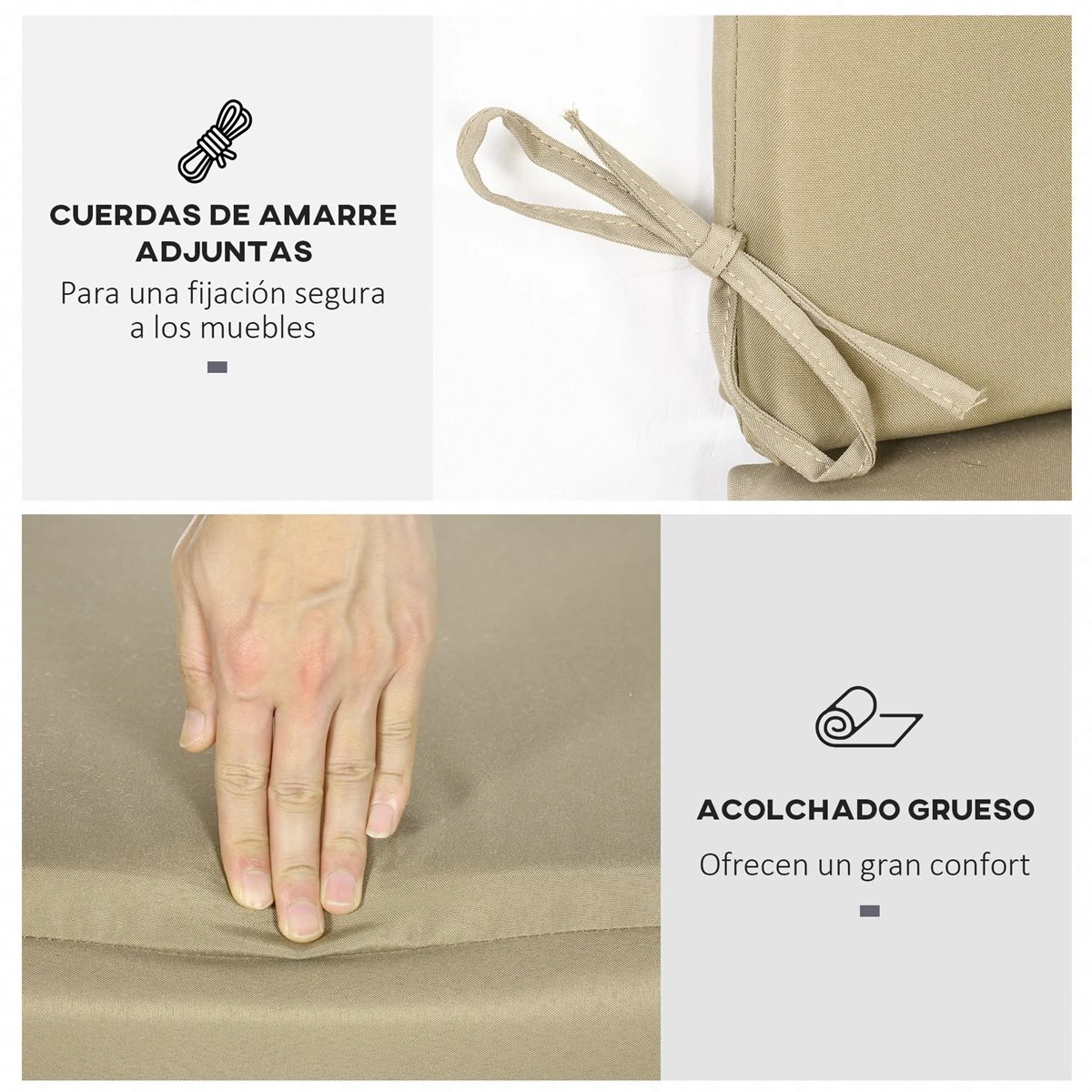 Outsunny Cojín Para Columpio De 2 Piezas 130x45x5 Cm Cojín Para Balancín Cojín De Asiento Y Respaldo Acolchado Para Jardín Terraza Balcón Exterior Marrón 7 Outsunny Cojín Para Columpio De 2 Piezas 130x45x5 Cm Cojín Para Balancín Cojín De Asiento Y Respaldo Acolchado Para Jardín Terraza Balcón Exterior Marrón - Imagen 5